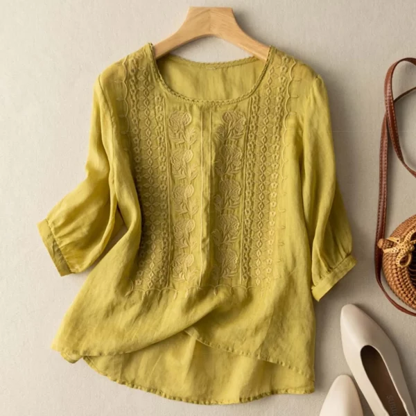 Blusa de algodón y lino para mujer - Image 2