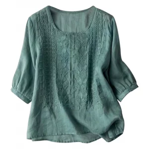 Blusa de algodón y lino para mujer